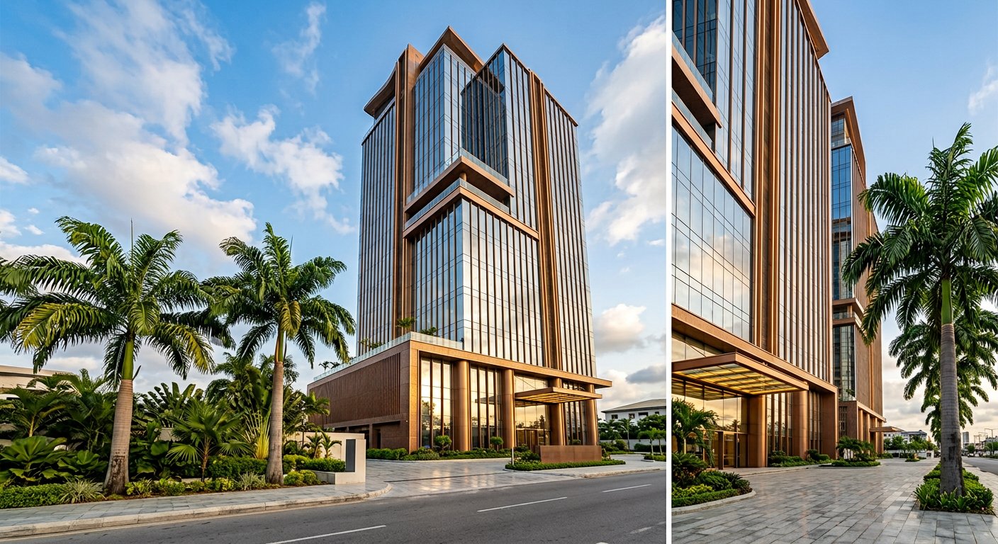 A modern commercial building in Lagos, Nigeria